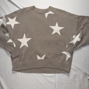 Hollister Taupe White Star Knit Sweater Women's Size XS Cozy Pullover